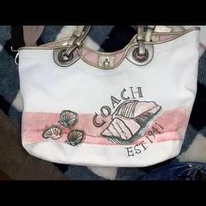 COACH CANVAS & LEATHER SEASHELL BEACH BAG TOTE original price $160